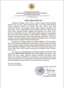 BEM KM UGM Nyatakan Mosi Tidak Percaya kepada Rektor Ova Emilia