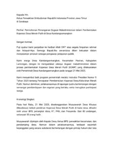 Heboh! Diduga Maladministrasi, Pagi Ini Beredar Surat Laporan Para Ketua RT Kepada Ombudsman Terkait Kisruh KDMP Desa Kandangsemangkon